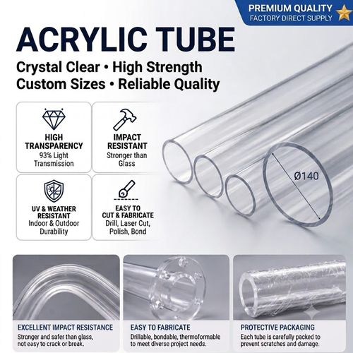 Acrylic Tube Ø140-(3MM-THK) | CAST PMMA |Machinability- Durability |Industrial & Scientific