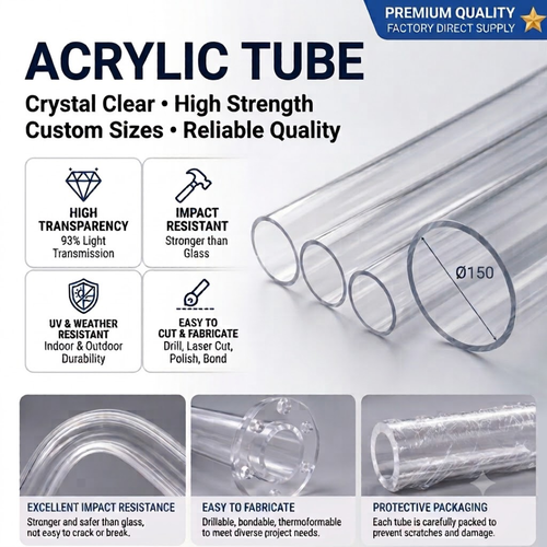 Acrylic Tube Ø150-(3MM-THK) | CAST PMMA |Machinability- Durability |Industrial & Scientific