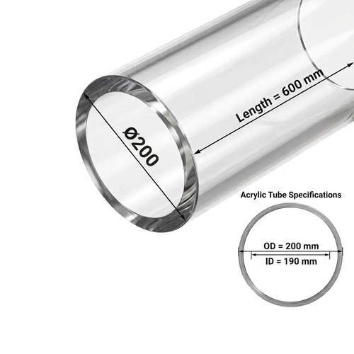 Acrylic Tube Ø200-(5MM-THK) | CAST PMMA |Fabrication Versatility |Impact Resistance-Optical Clarity Tube
