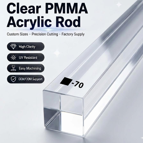 Acrylic Square Rod -Sq-70MM | PMMA Clear | CAST ACRYLIC | Crystal Clear Rigid | 300MM