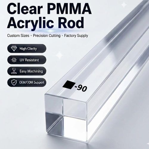 Acrylic Square Rod -Sq-90MM | PMMA Clear | CAST ACRYLIC | Crystal Clear Rigid | 300MM