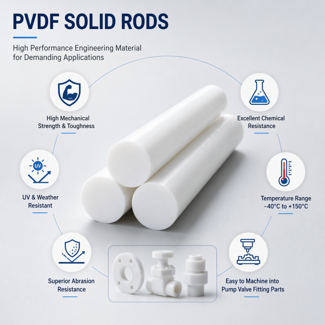 Custom-Cut PVDF Rods | Precision CNC-Grade & Chemical-Resistant | Ø - 25MM