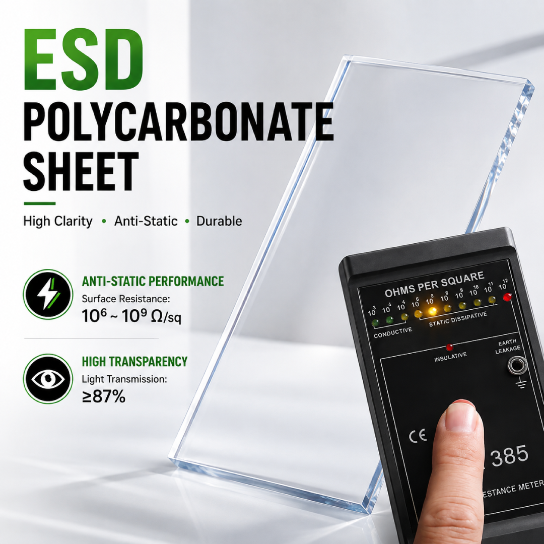 ESD Polycarbonate-10MM | Anti Static PC Sheet |  Cleanroom Wall Window Panel | Cut to Size | 12X12"