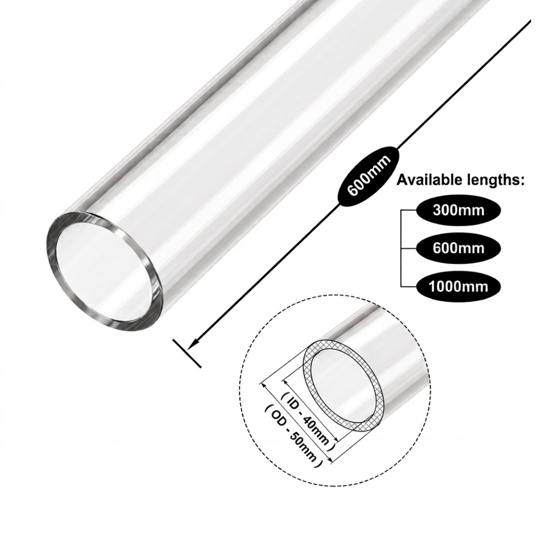Acrylic Tube Ø50-(OD50-ID40MM) | Extruded PMMA |UV resistant acrylic |Industrial & Scientific