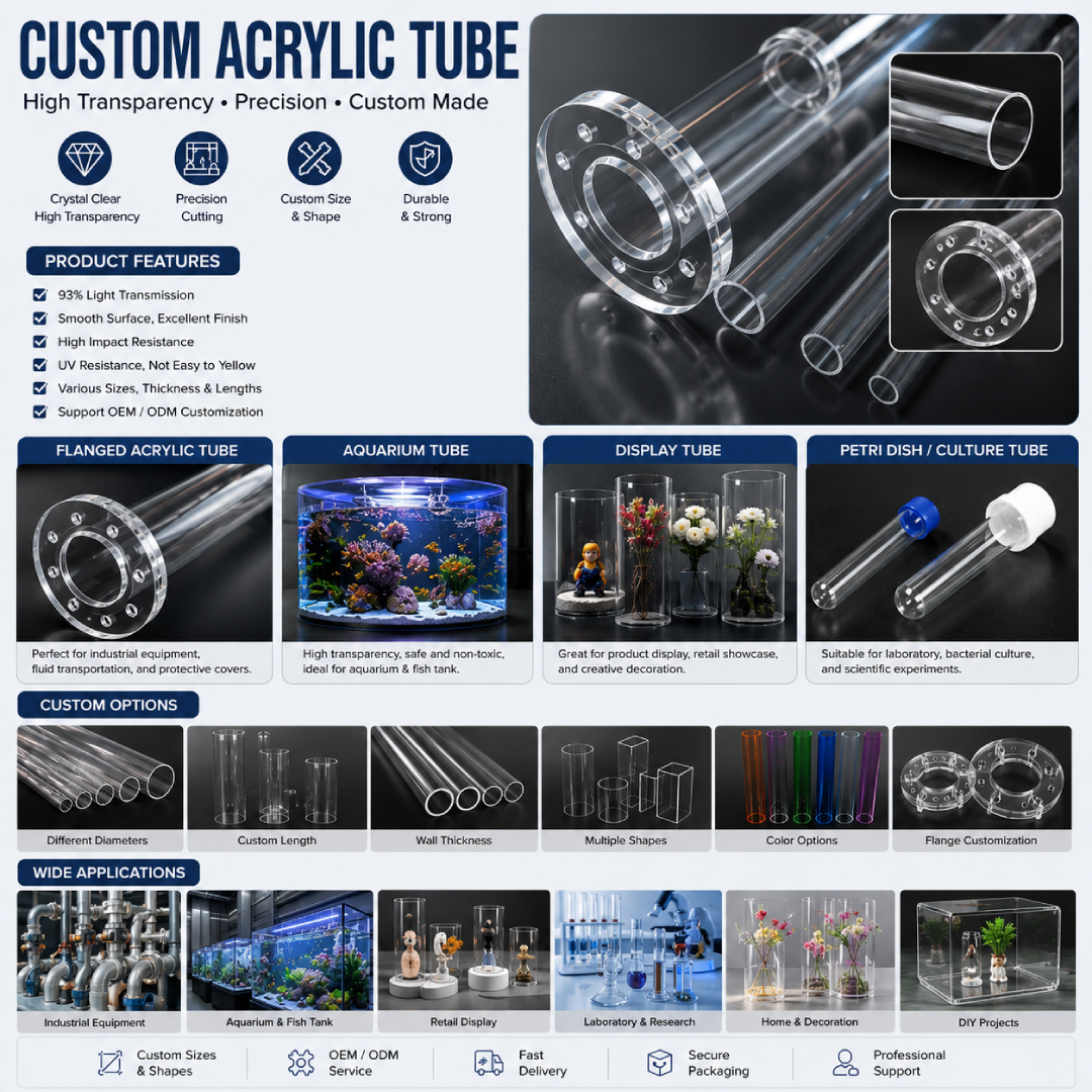 Acrylic Tube Ø160-(3MM-THK) | CAST PMMA |Fabrication Versatility |Impact Resistance-Optical Clarity Tube