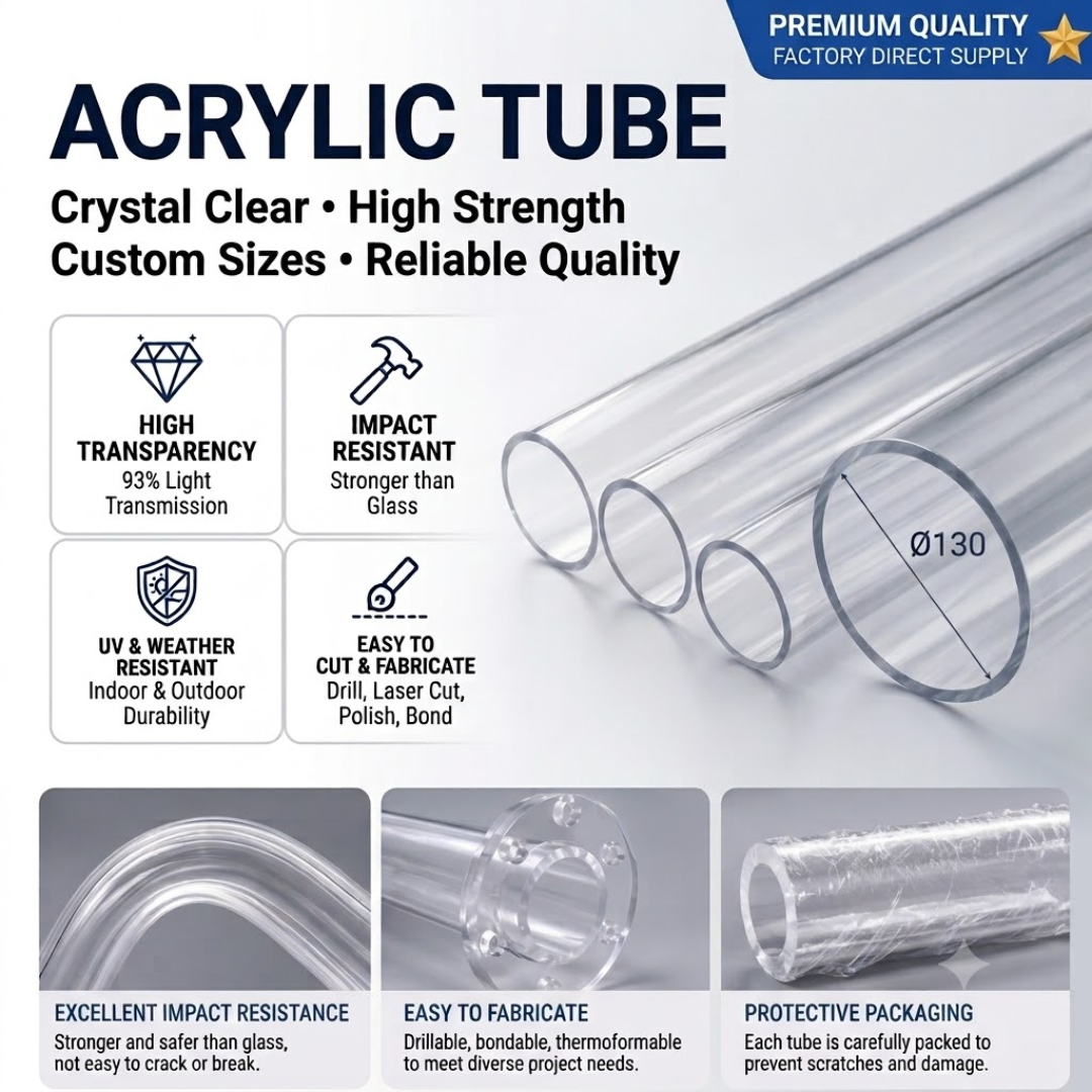 Acrylic Tube Ø130-(3MM-THK) | CAST PMMA |Machinability- Durability |Industrial & Scientific