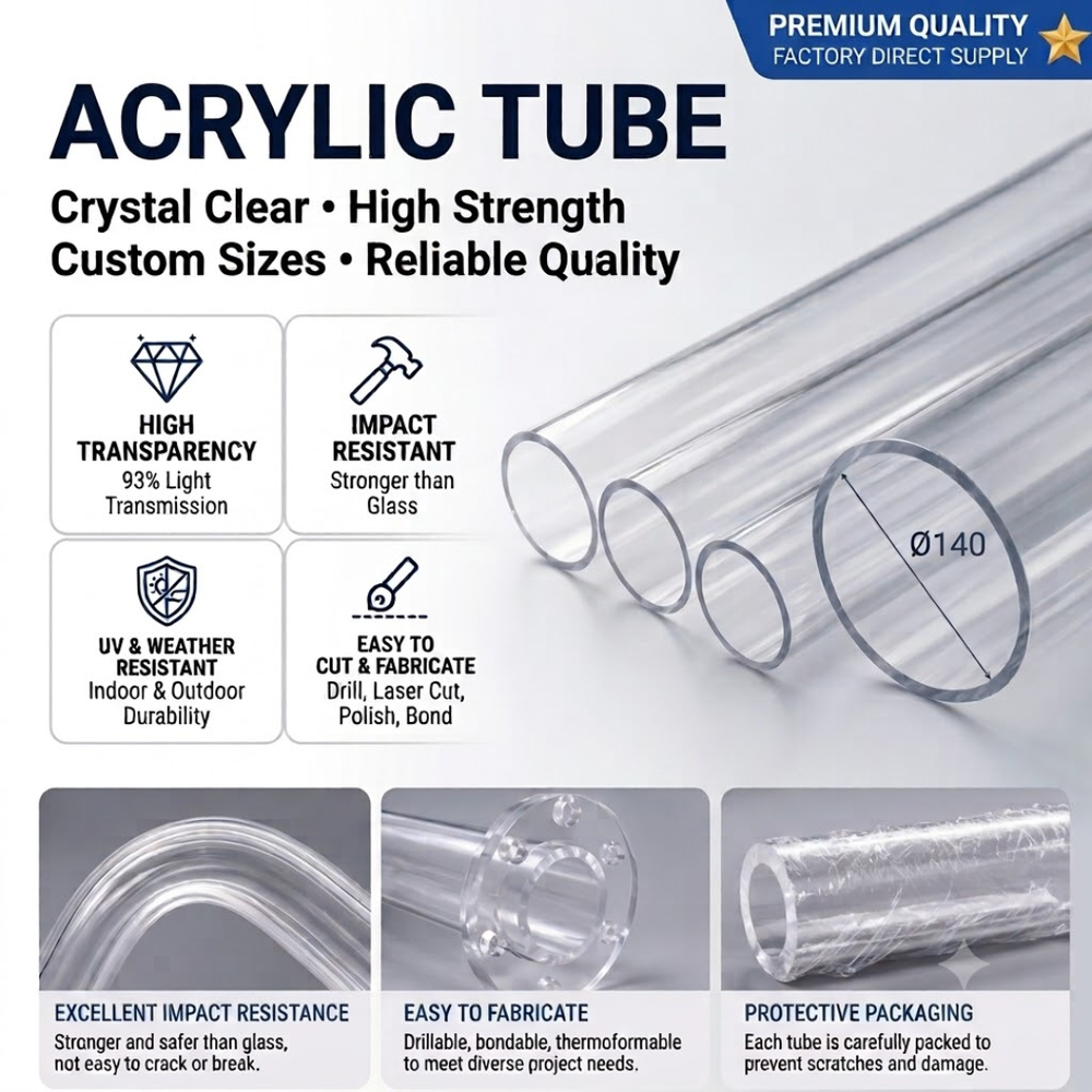 Clear Acrylic Tubes for Industrial, Display & Fabrication Applications