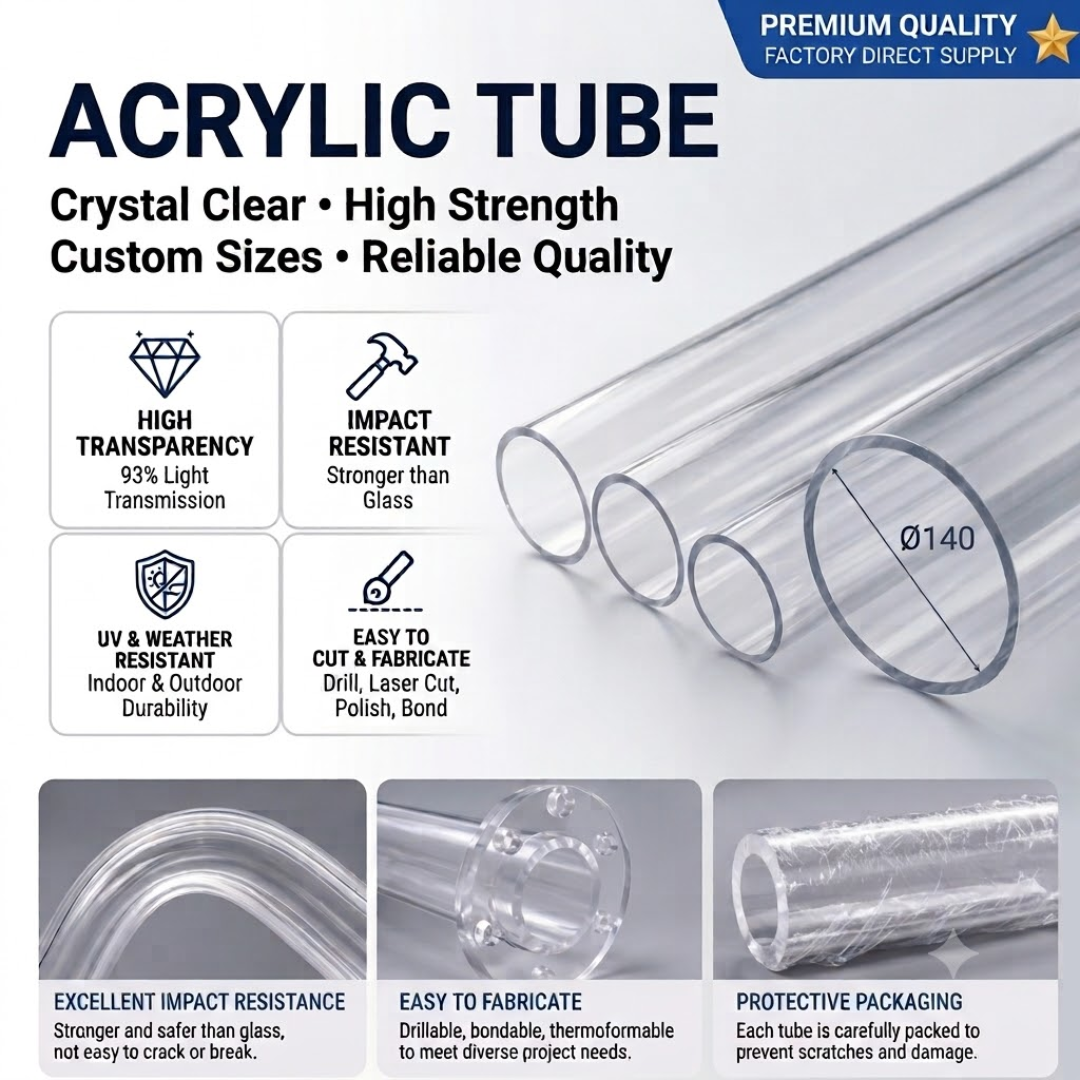 Acrylic Tube Ø140-(3MM-THK) | CAST PMMA |Machinability- Durability |Industrial & Scientific