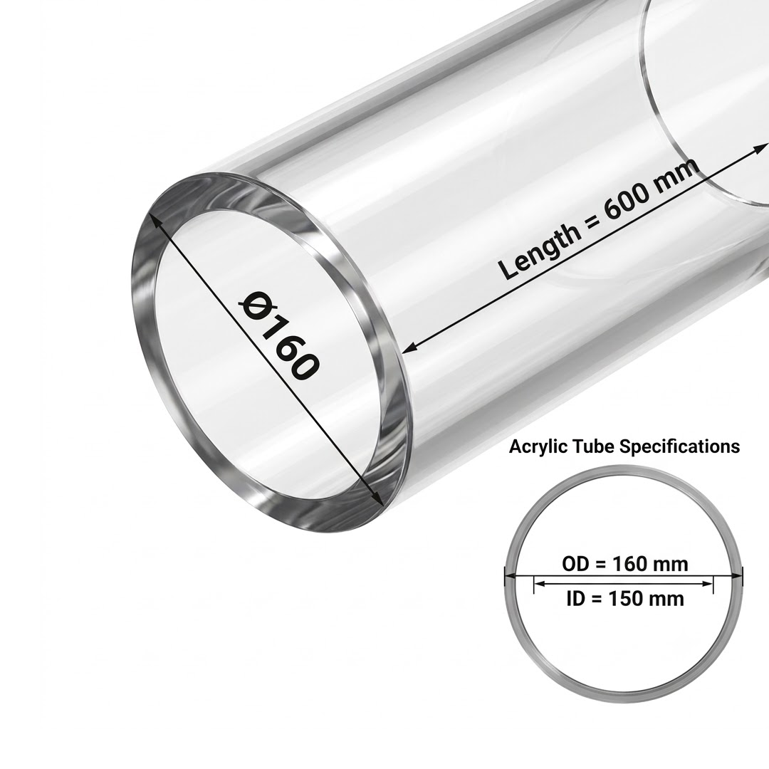 Acrylic Tube Ø220-(5MM-THK) | CAST PMMA |Fabrication Versatility |Impact Resistance-Optical Clarity Tube