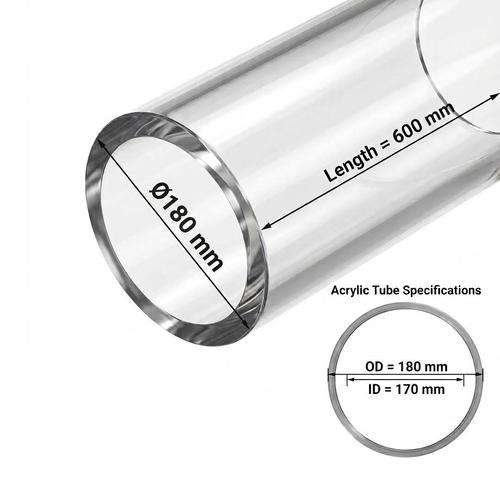 Acrylic Tube Ø180-(5MM-THK) | CAST PMMA |Fabrication Versatility |Impact Resistance-Optical Clarity Tube