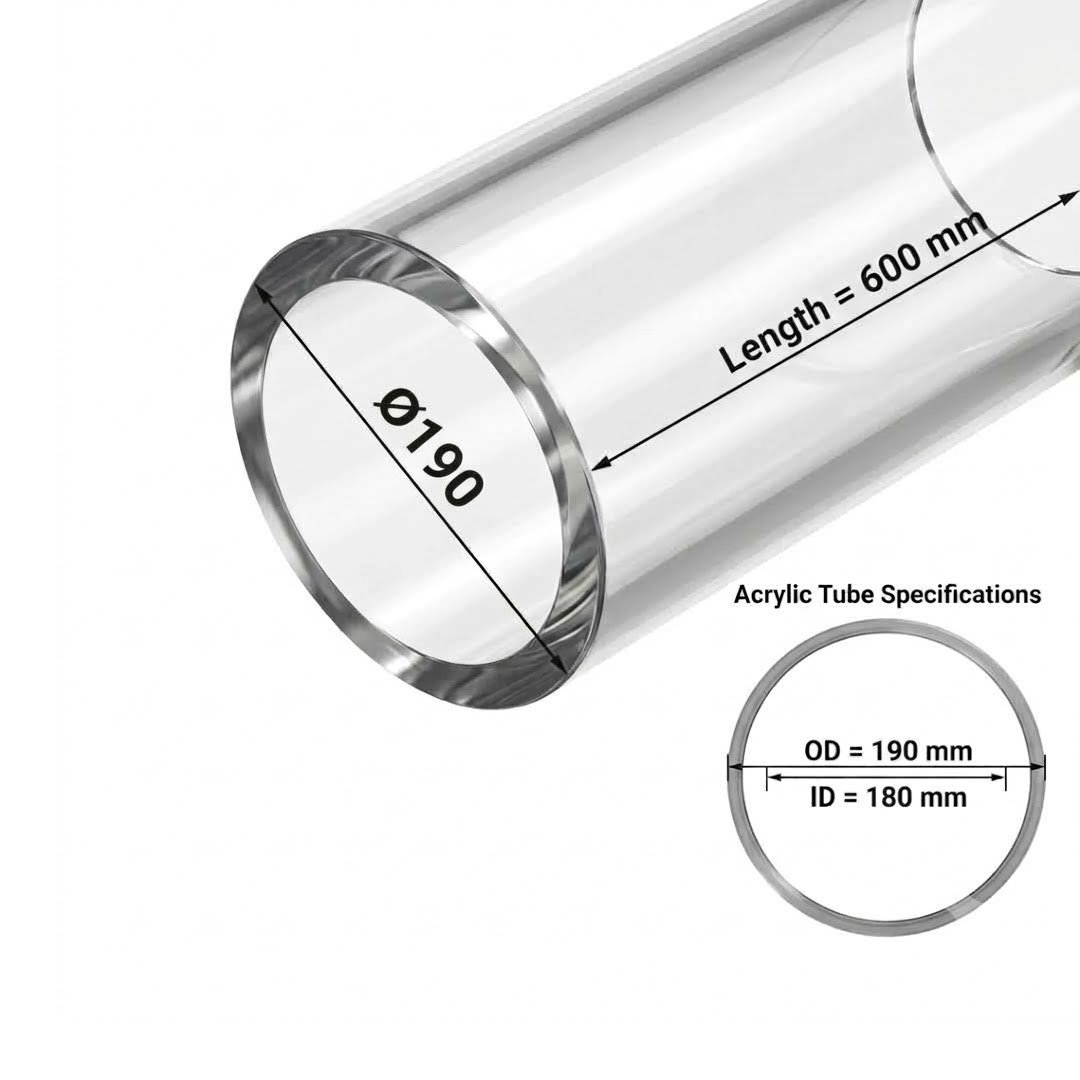 Acrylic Tube Ø190-(5MM-THK) | CAST PMMA |Fabrication Versatility |Impact Resistance-Optical Clarity Tube