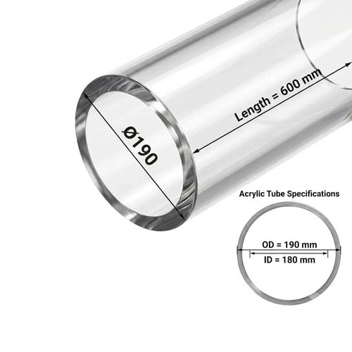 Acrylic Tube Ø190-(5MM-THK) | CAST PMMA |Fabrication Versatility |Impact Resistance-Optical Clarity Tube