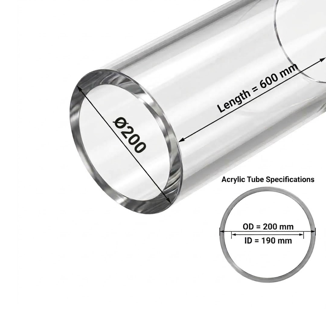 Acrylic Tube Ø200-(5MM-THK) | CAST PMMA |Fabrication Versatility |Impact Resistance-Optical Clarity Tube