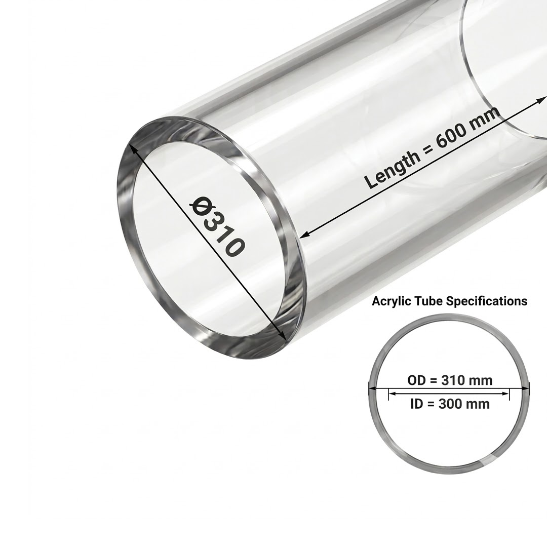 Acrylic Tube Ø310-(5MM-THK) | CAST PMMA |Fabrication Versatility |Impact Resistance-Optical Clarity Tube