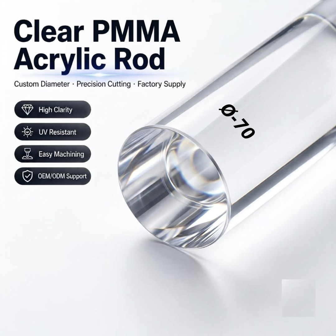 Acrylic Rod PMMA -Ø70MM | DIY & Crafts | Crystal Clear-Machinability | 300MM