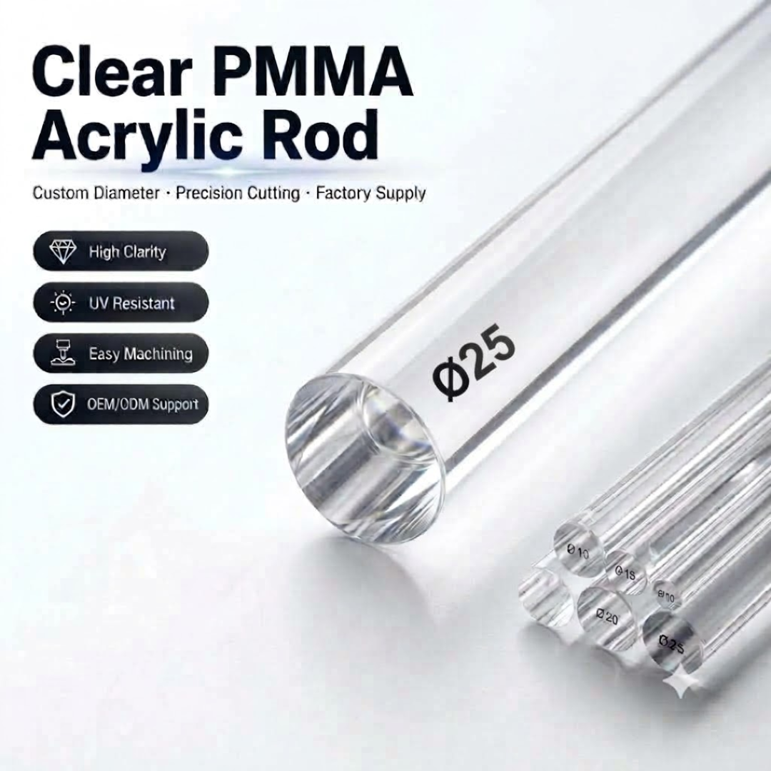 Acrylic Rod PMMA -Ø25MM | DIY & Crafts | Crystal Clear -Machinability | 300MM