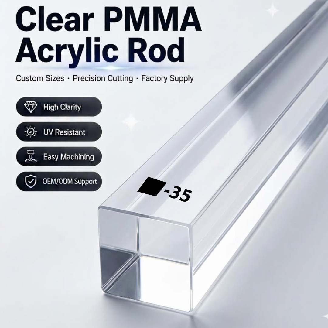 Acrylic Square Rod -Sq-35MM | PMMA Clear | CAST ACRYLIC | Crystal Clear Rigid | 300MM