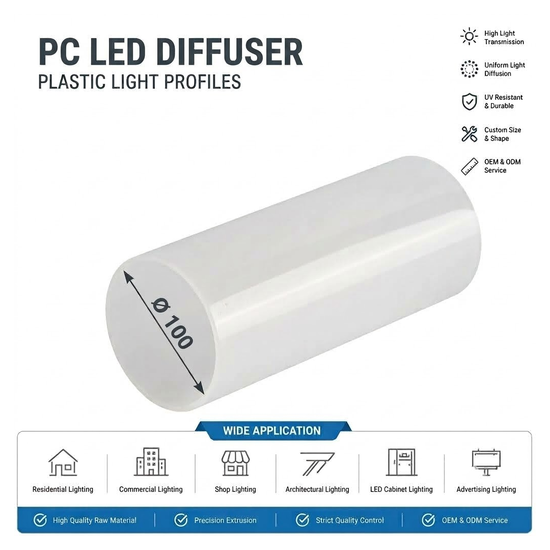 Polycarbonate LED Tube Ø100 (OD100-ID96) – High-Impact, UV-Resistant Transparent Light Diffuser Cover