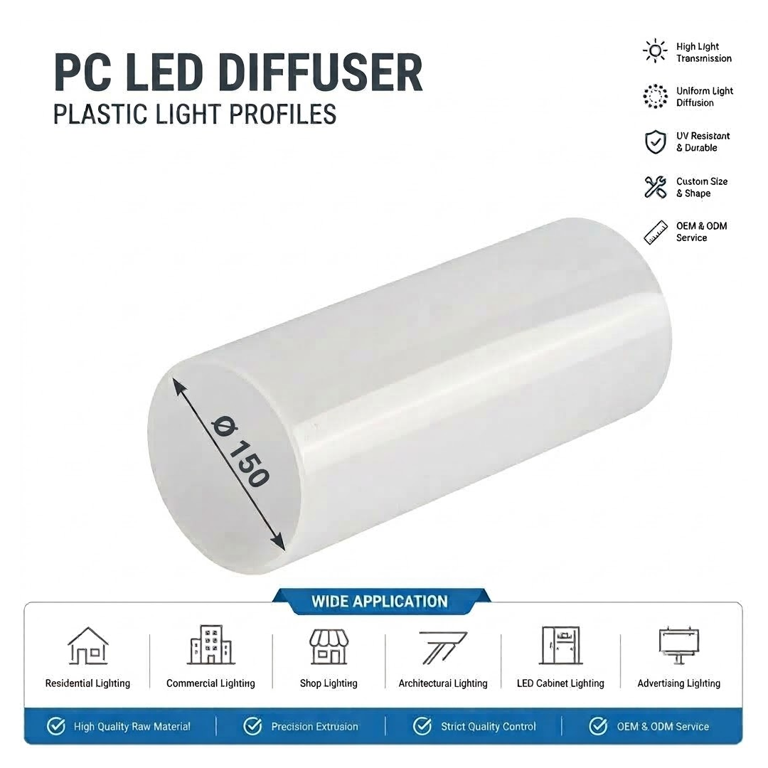 Polycarbonate LED Tube Ø150mm (OD150-ID144) – High-Impact, UV-Resistant Transparent Light Diffuser Cover