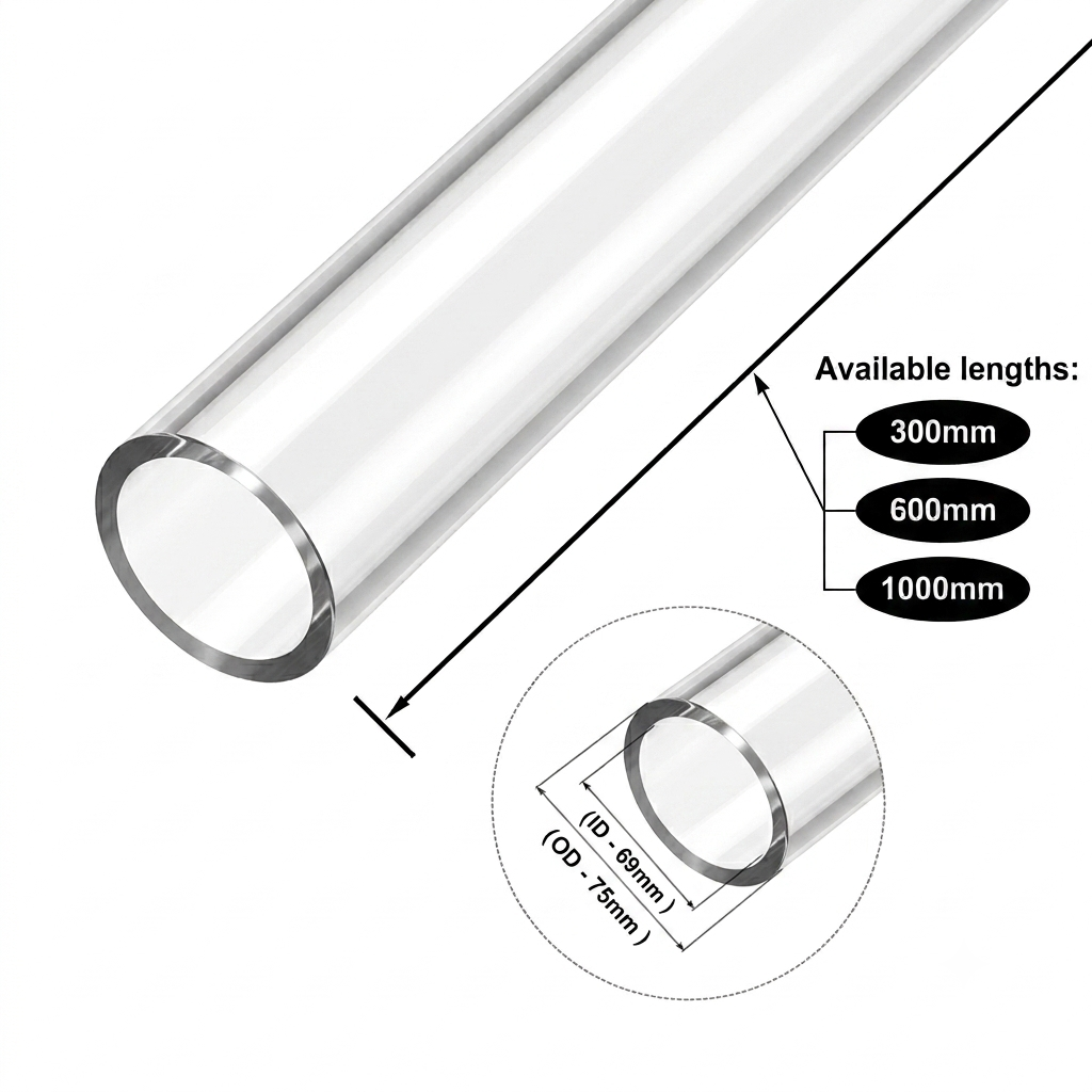 Acrylic Tube Ø75-(OD75-ID69MM) | Extruded PMMA |UV resistant acrylic |Optical Clarity