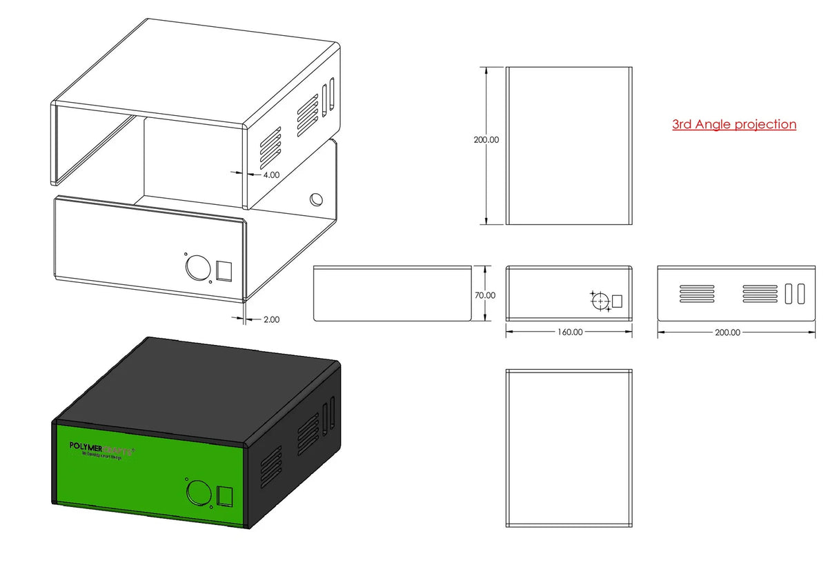 Custom Electronic Enclosure | Matte Textured ABS Project Box | Side Ventilation | Integrated Power Button Bezel