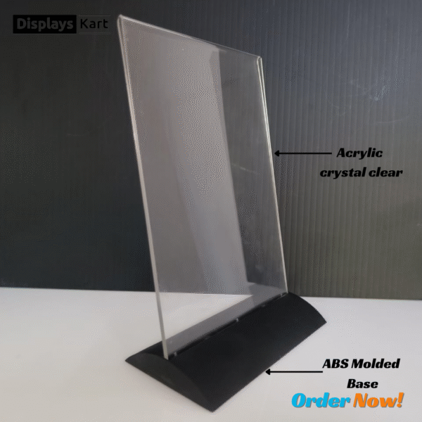 Acrylic Slanted Single Side Sign Holder A5 | Display Stand Paper Holder | Signage Holder | Tent Card Holder | Vertical Display Stand - Image 1