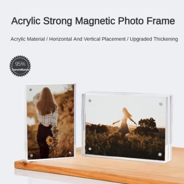 Acrylic Double Sided Magnetic Blocks Picture Frames | Clear Acrylic Photo Frame | Free Standing Frameless Desktop Display -6X8 inches. - Image 2