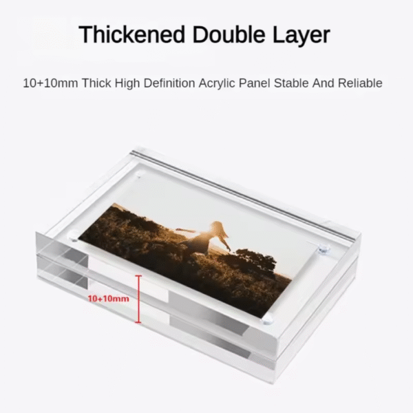 Acrylic Double Sided Magnetic Blocks Picture Frames | Clear Acrylic Photo Frame | Free Standing Frameless Desktop Display -6X8 inches. - Image 3