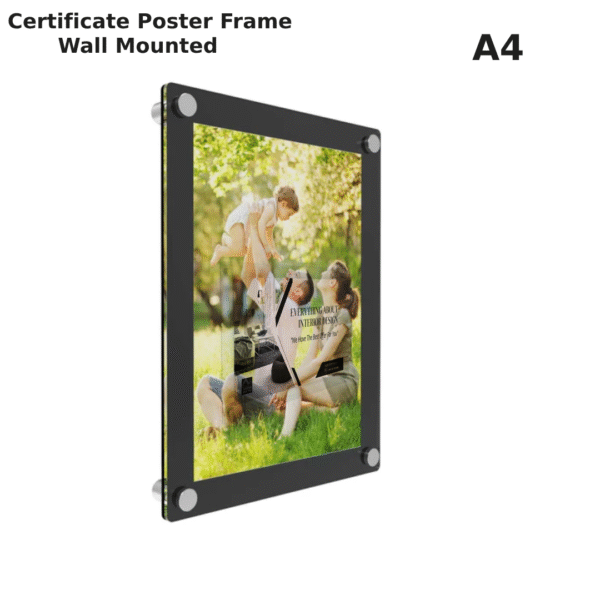 Acrylic wall Mount Stud Frame Black Border | Photo Frame With Hardware | Acrylic Sandwich Frame| Size-10.5 x 14 inches A4 - Image 4