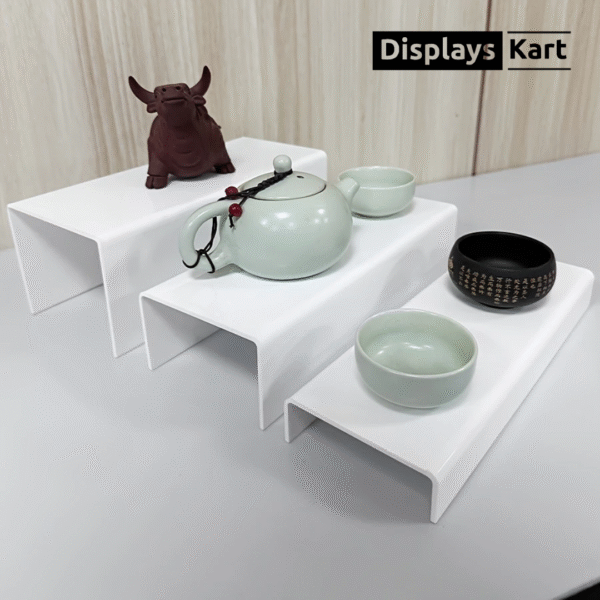 Black and White Acrylic Step Product Display Stand | Perfume | Cosmetics | Retail Display Stand | Storage Rack Stand. - Image 3