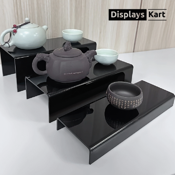 Black and White Acrylic Step Product Display Stand | Perfume | Cosmetics | Retail Display Stand | Storage Rack Stand. - Image 4